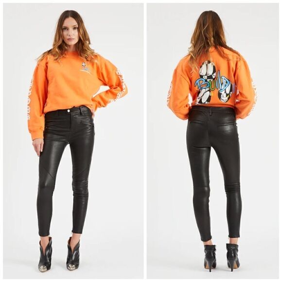 NEW Etienne Marcel Stretch Lamb Leather Moto Skinny Pants With Zipper - Picture 1 of 14